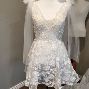 3D flower little white dress